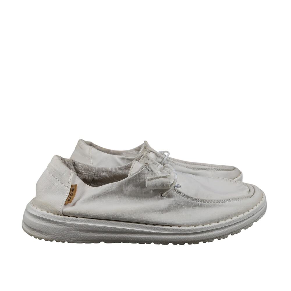 Hey Dude Shoes Womens 6 Casual Sneakers Wendy Chambray White Cruiser Slip On
